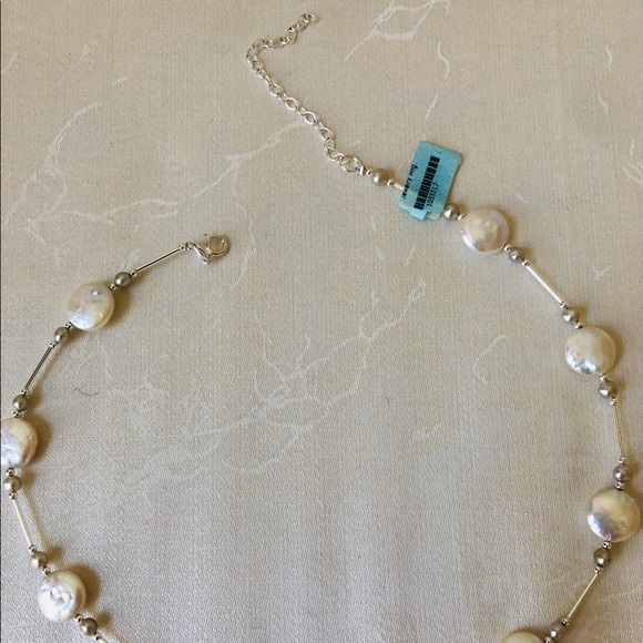 STERLING+ 100% WHITE FRESH WATER PEARL NECKLACE - Picture 4 of 7